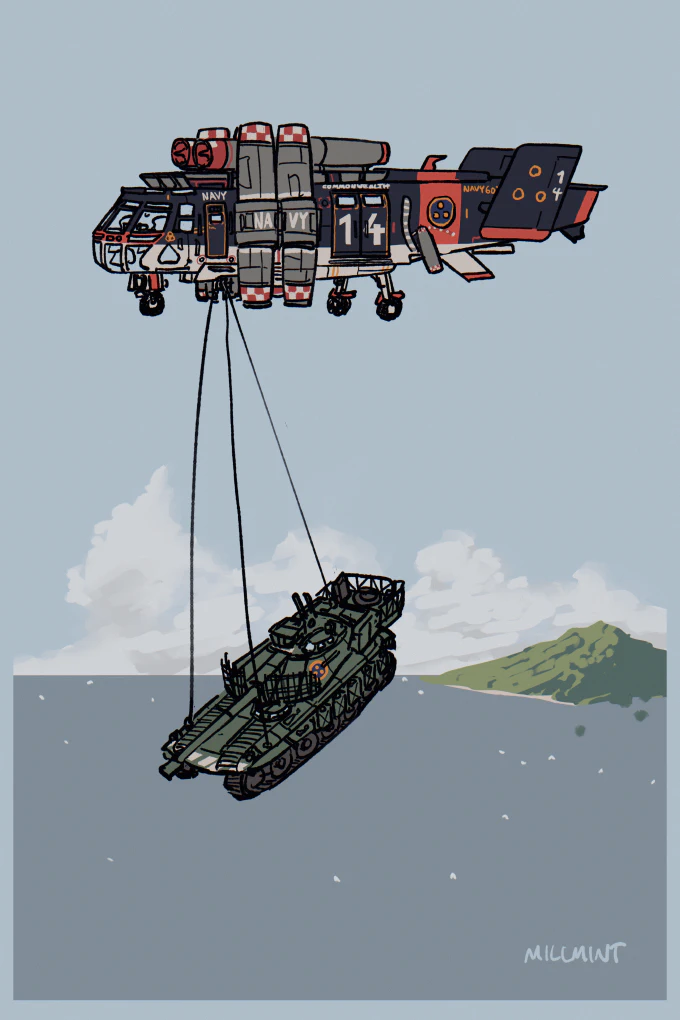 menhit tank being airlifted