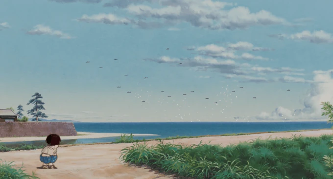 **Fig. 5.2** *Setsuko watches enemy fighters buzz the Japanese coast* Image of a toddler on the coast watching fighter planes in the distance